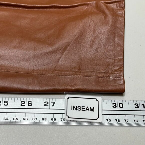 Vintage Brown Leather High-Waisted Pleated Straight-Leg Pants Womens Size 10 - Picture 12 of 14